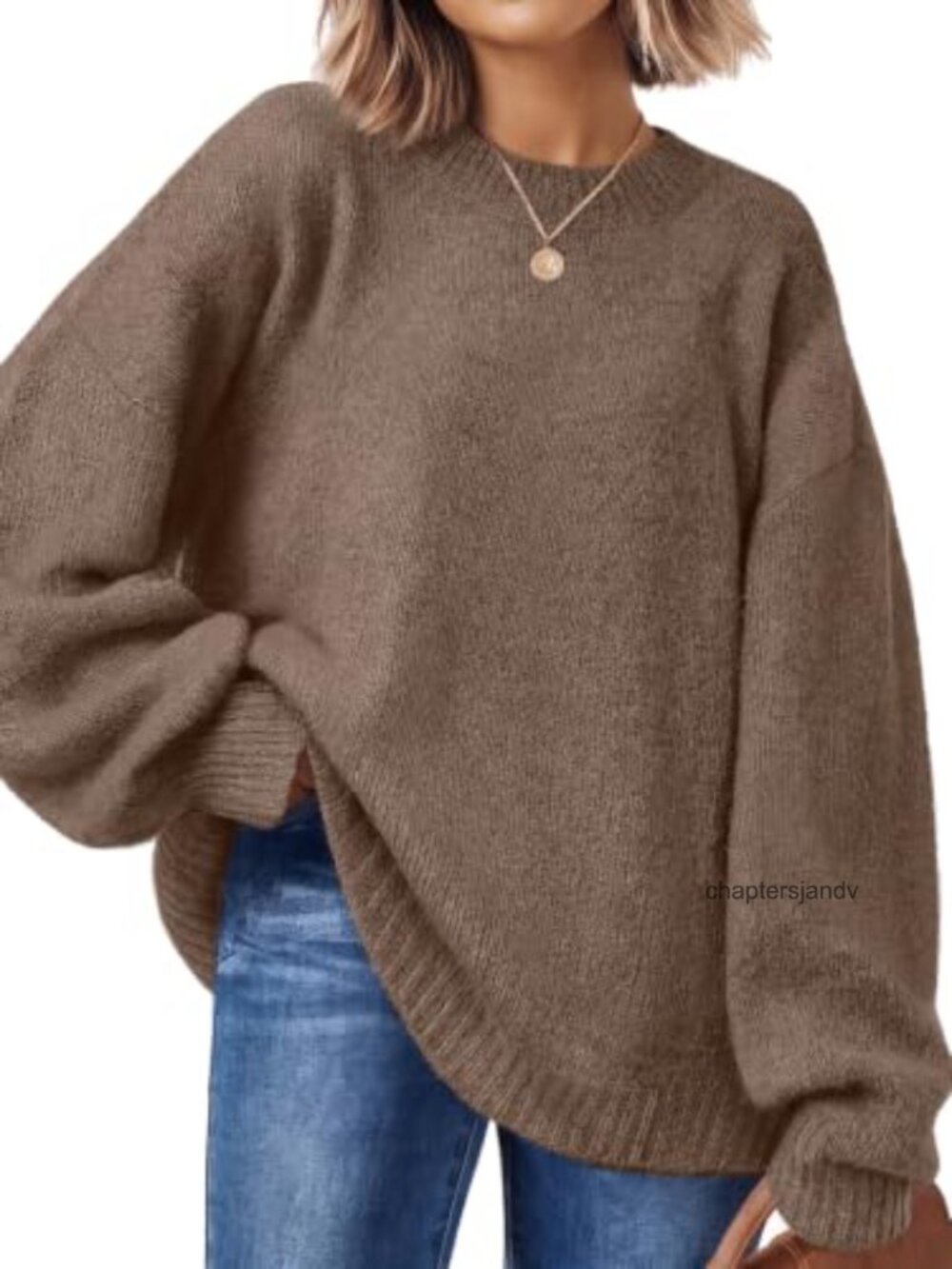 Oversized Crewneck Sweater Women Soft Knit Pullover Fall Casual